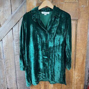 Caroline Rose Velvet Green Blouse Size S